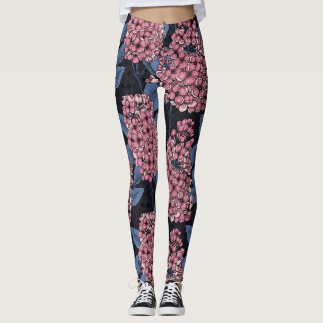 Leggings Lilac rose sur bleu foncé (Devant)