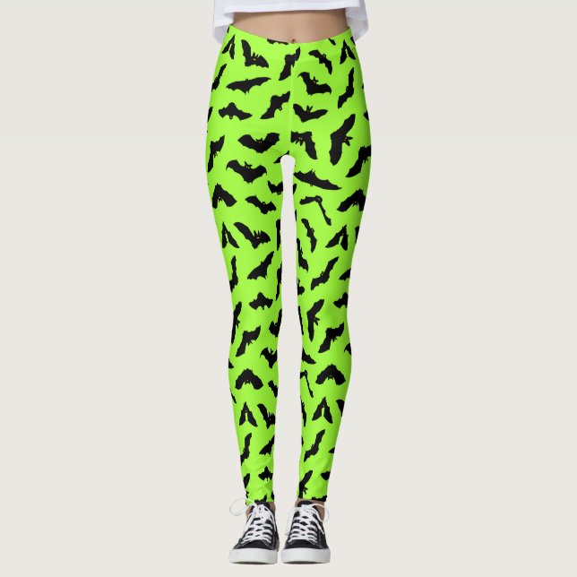 Leggings Lime Green Bat Motif Halloween (Devant)