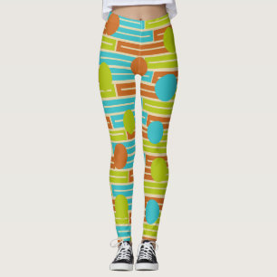 Leggings Lime Green, Cinnamon Brown, Rectangles Turquoise