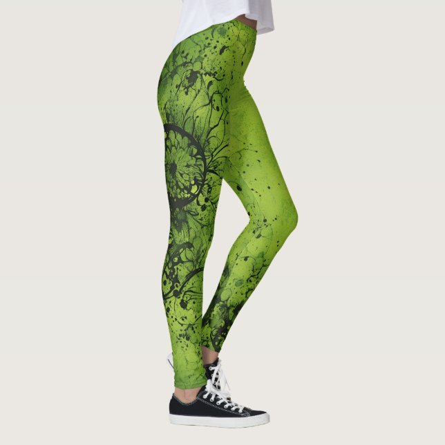 Leggings Lime Green Grunge with Black Accents (Droite)