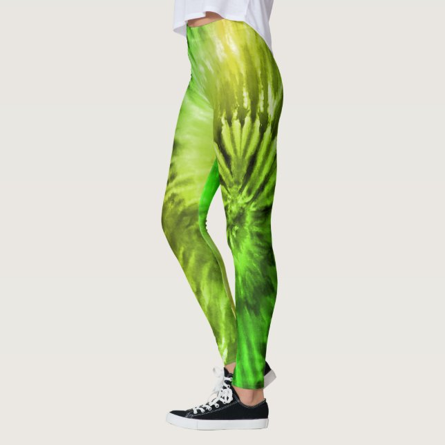 Leggings Lime Green & Yellow Psychedelst Starburst Tie Dye (Gauche)