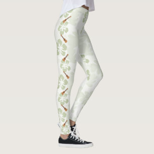 Leggings L'instrument de musique Ukulele, fleur d'hibiscus 