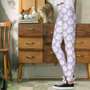 Leggings Livre de chat blanc drôle lisant de l'humour viole