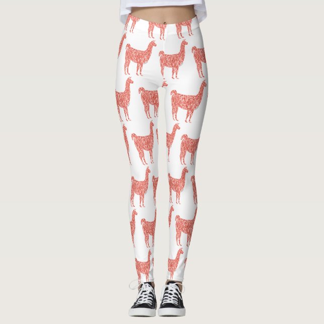 Leggings Llama corail rose parties scintillant Étincelles m (Devant)