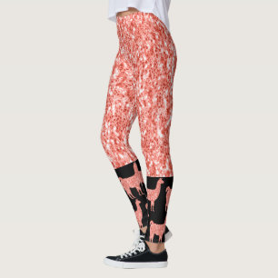 Leggings Llama rose corail parties scintillant Épercés moti