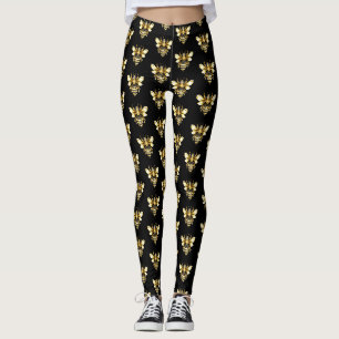 Leggings Logo Faux Gold Foil Bee Polygonal sur Noir
