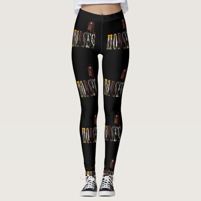 Leggings Logo Photo Cheval Et Chevaux, Noir (Devant)
