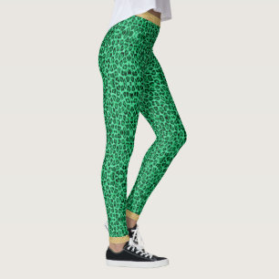 Leggings Long Haired Green Leopard Peau Imprimer Parties sc