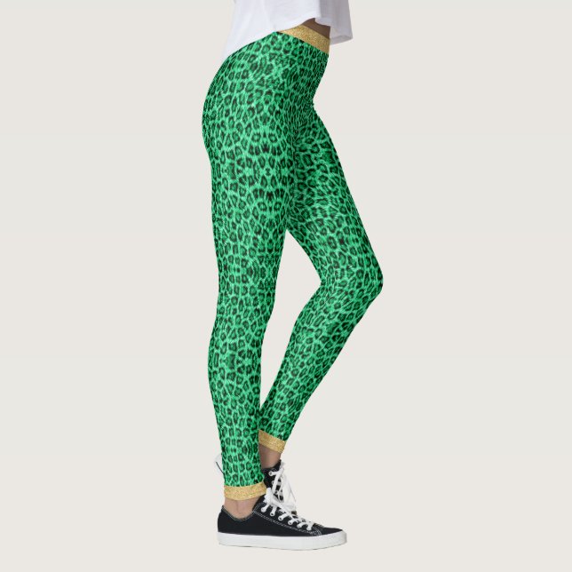Leggings Long Haired Green Leopard Peau Imprimer Parties sc (Droite)