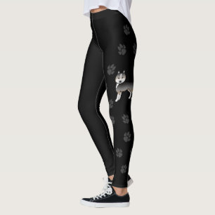 Leggings Loup Léger Gris Husky Sibérien Chien de Dessin Ani