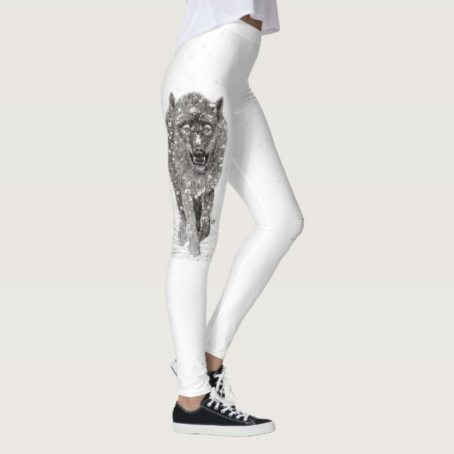 Leggings Loup noir en colère dans la neige, hiver sauvage (Droite)