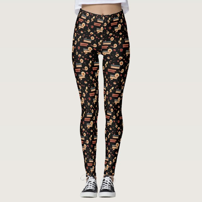 Leggings Louveur de livres floraux (Devant)