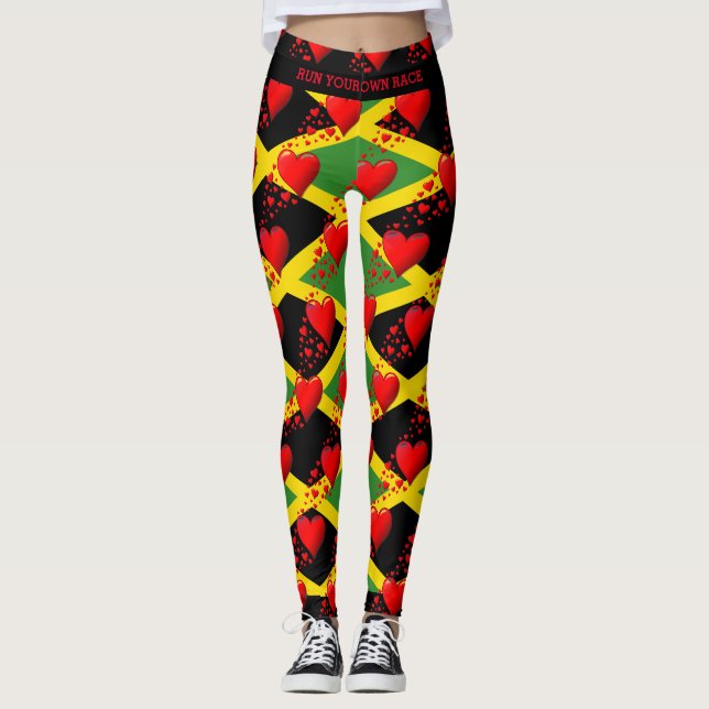 Leggings LOVE JAMAICA Drapeau Coeurs rouges EXÉCUTEZ VOTRE  (Devant)