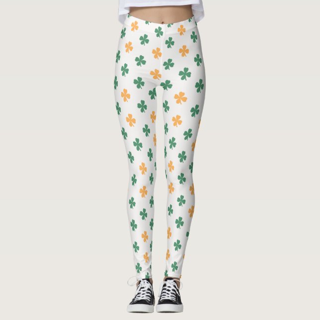Leggings Lucky Clover Motif Green Orange St Patrick's Day (Devant)