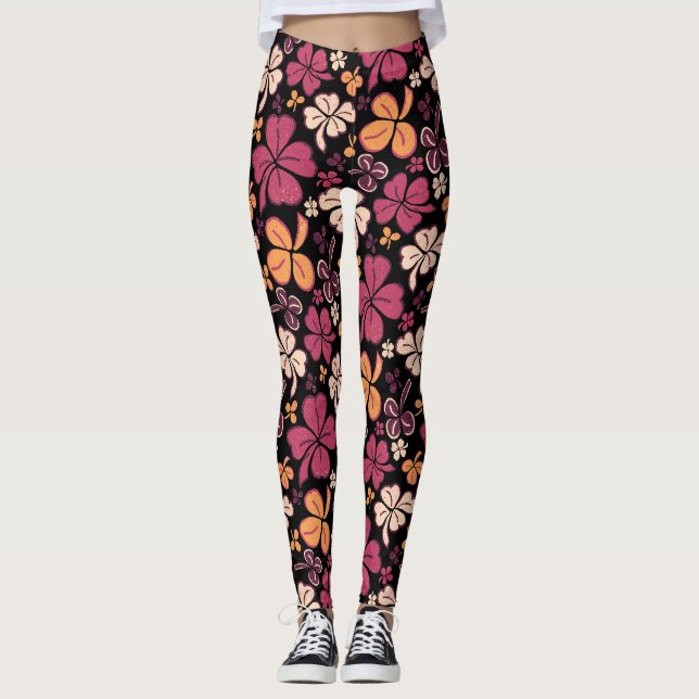 Leggings Lucky Clover Shamrock Rouge Motif St Patrick`s Day (Devant)