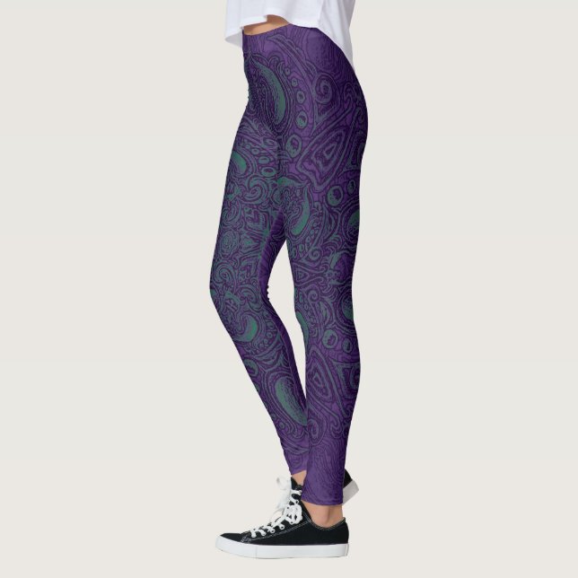 Leggings Lueur de mer profonde pourpre et Teal fleury (Gauche)