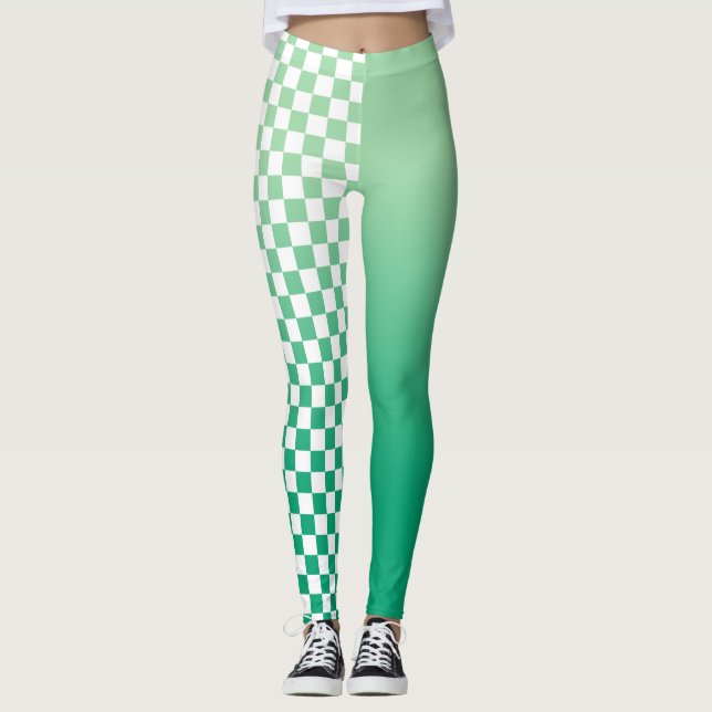 Leggings Lumière à vert foncé dégradé et Motif À damiers (Devant)