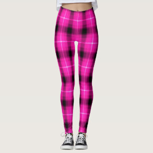 Leggings Lumière rose au néon de noir de plaid