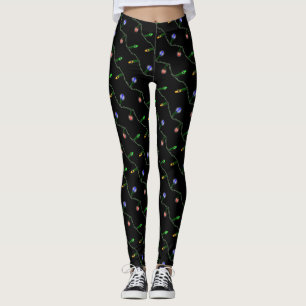 Leggings Lumières de ficelle de Noël sur le noir fait sur