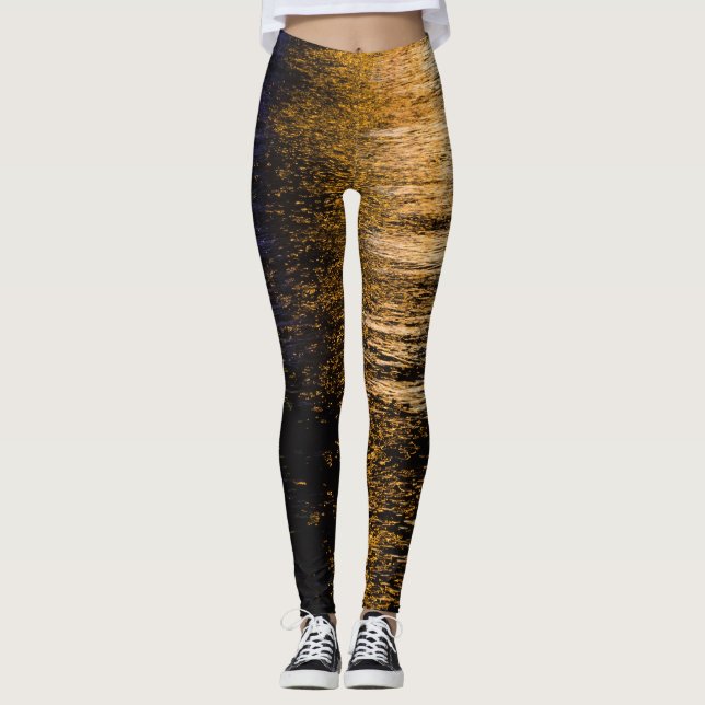 Leggings Lumières de nuit Abstraites reflet bronze brillant (Devant)