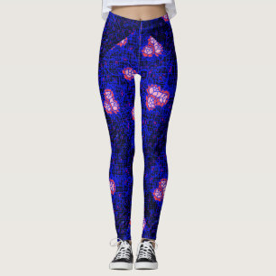 Leggings Lumineuse filet bleu avec fleurs 01 Black BG