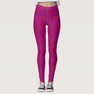 Leggings Lumineuse filet bleu avec fleurs 02b Rouge BG