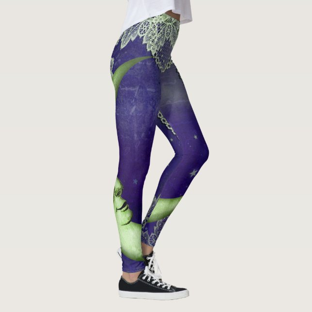 Leggings Lune et dentelle verte de chaux sur violet (Droite)