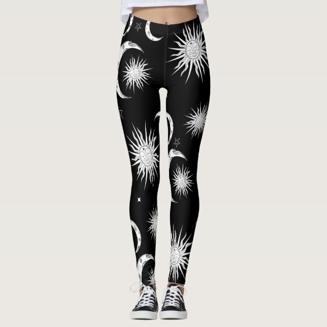 Leggings Lune et étoiles blanches et noires (Devant)