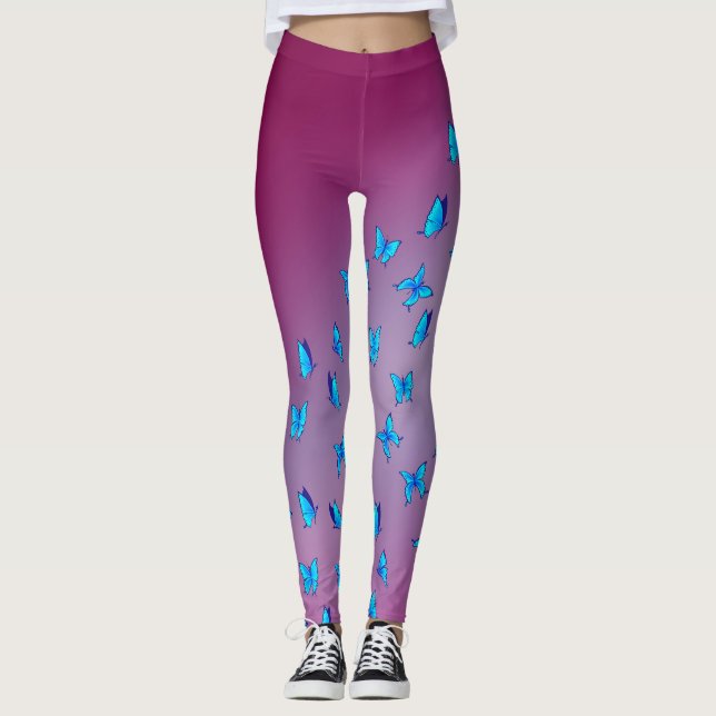 Leggings Lune rose Abstraite et papillons (Devant)