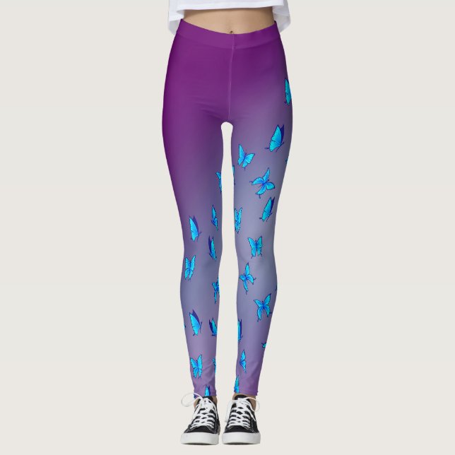 Leggings Lune violette Abstraite et papillons (Devant)
