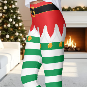 Leggings Lutin de Noël Rayure Rouge et Verte Fête
