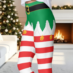 Leggings Lutin de Noël Vert et Rayure Rouge Férié