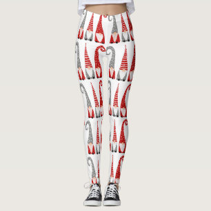 Leggings Lutins de Noël Rouge Gris Motif de Fêtes