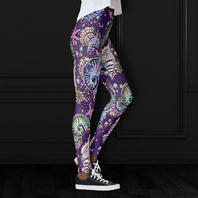 Leggings Luxe violet sous-marine | Dark Pastel Gold Sea Lif (Créateur téléchargé)