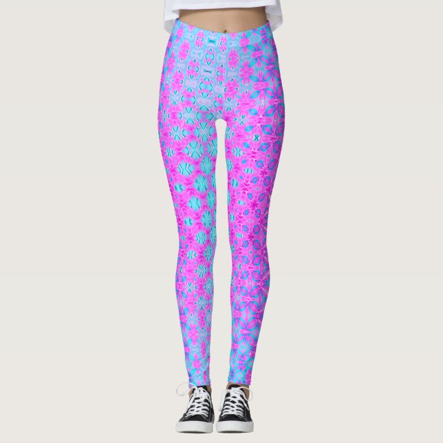 Leggings Magenta, bleu ciel et géométrique marine (Devant)