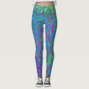 Leggings Magenta, Bleu et Mousse verte Retro Swirl