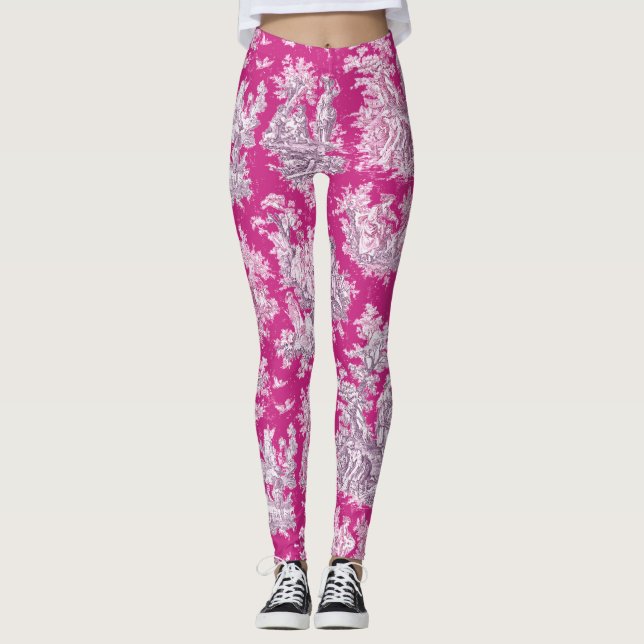 Leggings magenta de jouy rose vintage (Devant)