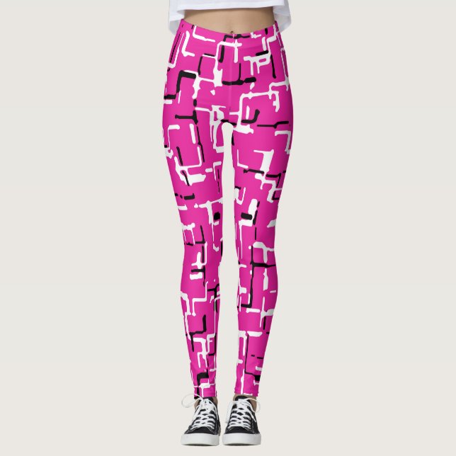 Leggings Magenta rose noir blanc Motif chic (Devant)