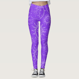 Leggings Magie Violette Céleste Vintage Soleil Lune Étoiles
