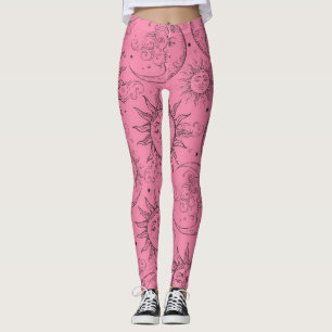 Leggings Magie Violette Céleste Vintage Soleil Lune Étoiles