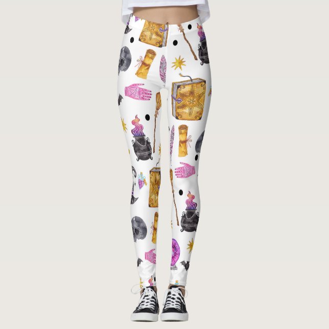 Leggings Magique Halloween Aquarelle Magique Festif Amusant (Devant)