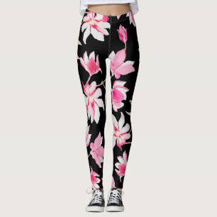 Leggings Magnolia romantique : Aquarelle noire