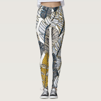 Leggings Main tirée : Feuilles tropicaux