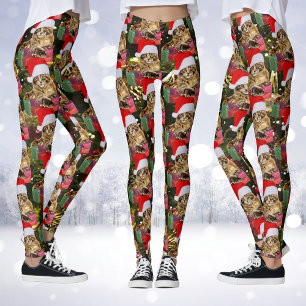 Leggings Maine Coon Chat Père Noël & Cadeaux Arbre de Noël 