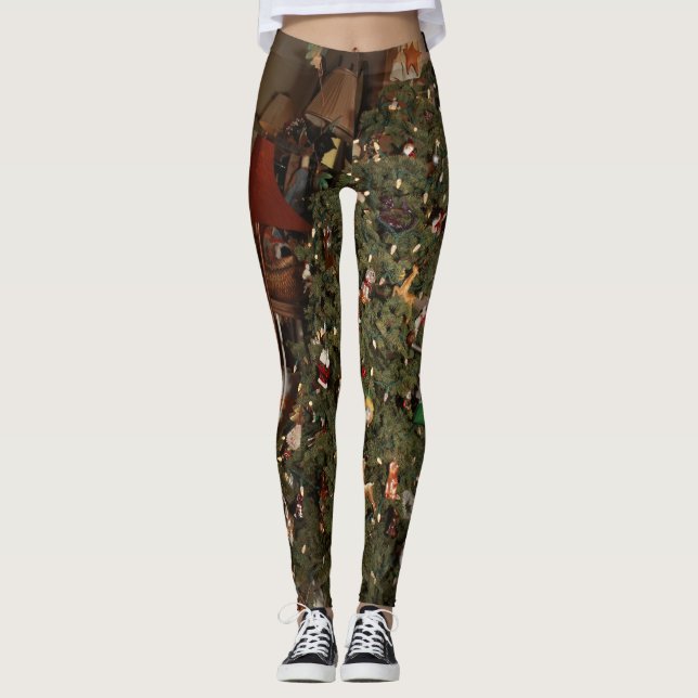 Leggings maison arbre de Noël avec ornements (Devant)
