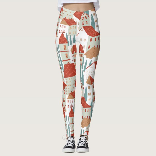 Leggings Maisons De Ville : Illustration Sans Faille (Devant)