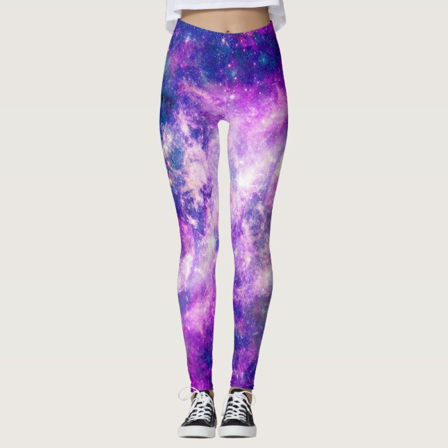 Leggings Majestic Teal Purple Starry Space Nebula (Devant)