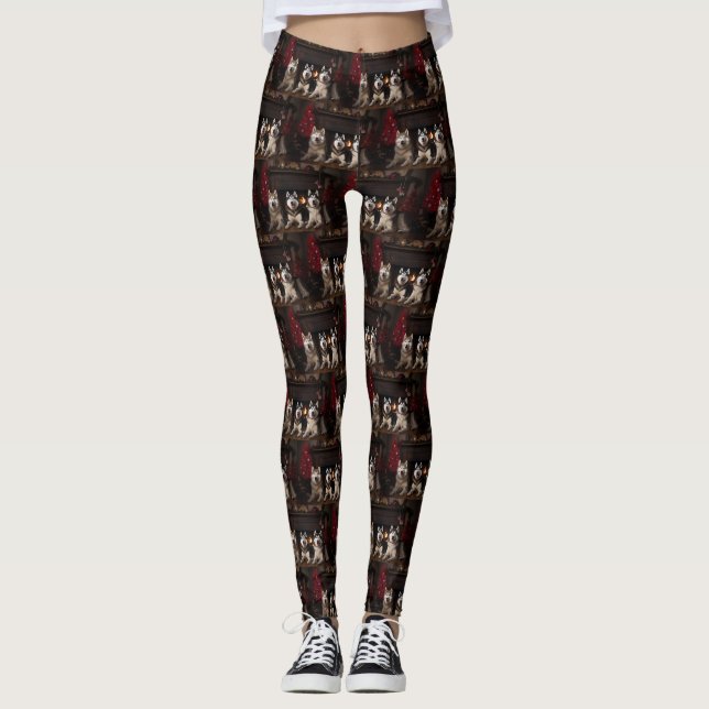 Leggings Malamute en Alaska près de la cheminée Noël (Devant)