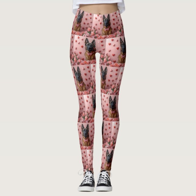 Leggings Malinois belge avec Rose - Saint Valentin (Devant)