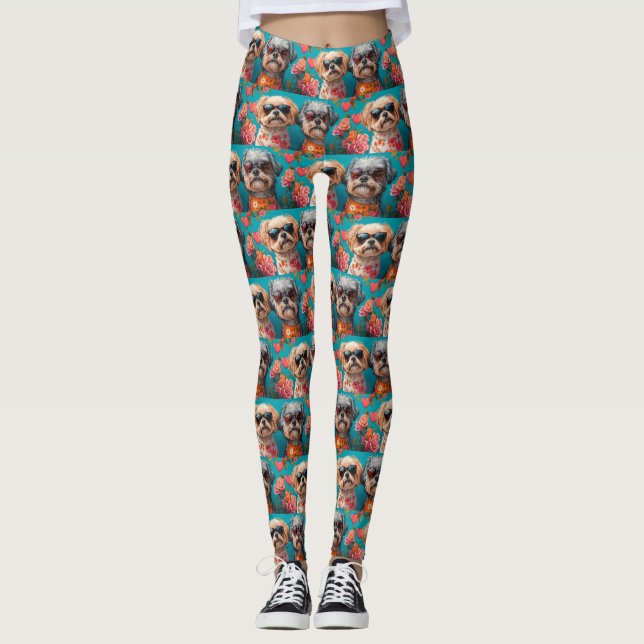 Leggings Malti Tzu avec Roses de coeur Saint Valentin (Devant)